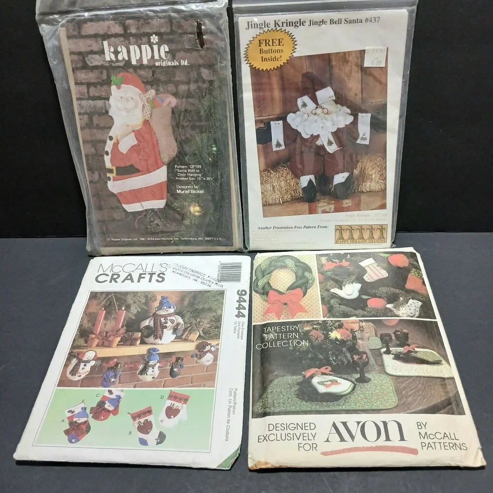 Lot of 4 Christmas Craft Patterns, 2 New, 2 Uncut, Designs by McCalls and Others